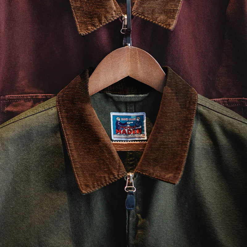 អាវ Maden Retro Heavyweight Canvas Detroit Jacket Corduroy Collar អាវខ្លីសម្រាប់បរបាញ់ មានហោប៉ៅ អាវក្រៅរដូវស្លឹកឈើជ្រុះសម្រាប់បុរស