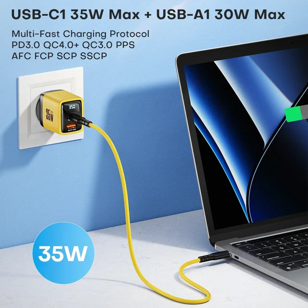 ឆ្នាំងសាក USB C 35W Gan ឆ្នាំងសាកលឿន Type C PD3.0 QC4.0 PPS ឆ្នាំងសាកទូរស័ព្ទរហ័សសម្រាប់ iPhone 15 14 Pro Max Samsung S23 S22 ថេប្លេត