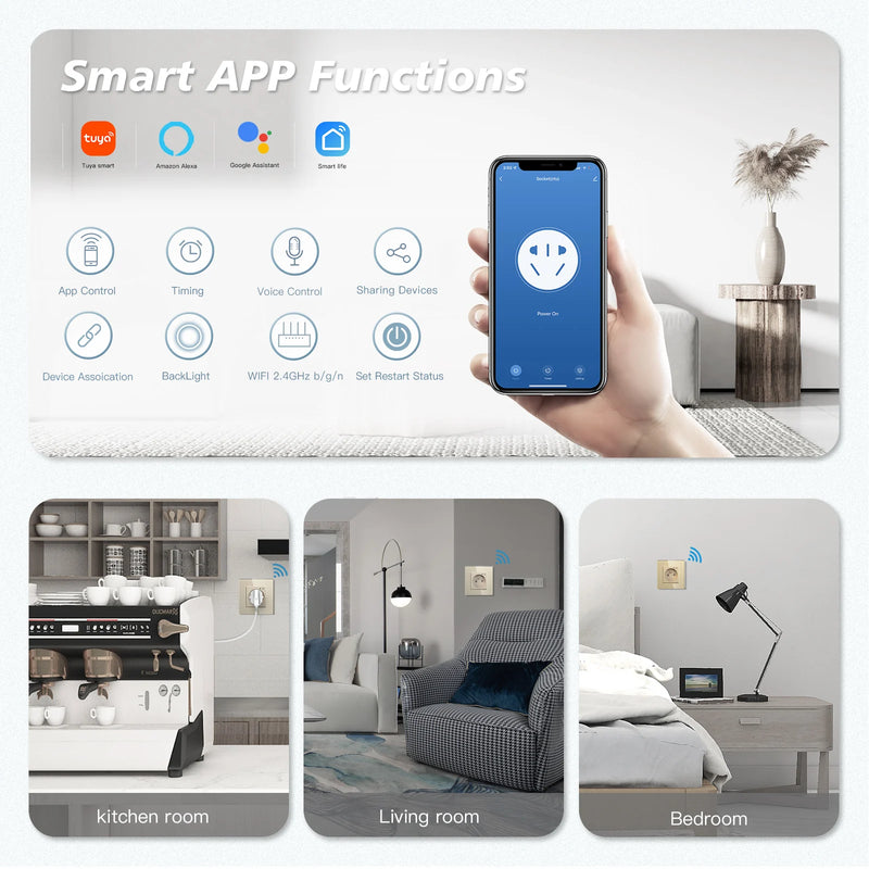 BSEED French Standard Electrical Wifi Smart Socket French Type Power Monitor Timing Function Tuya Alexa Wireless Control 16A