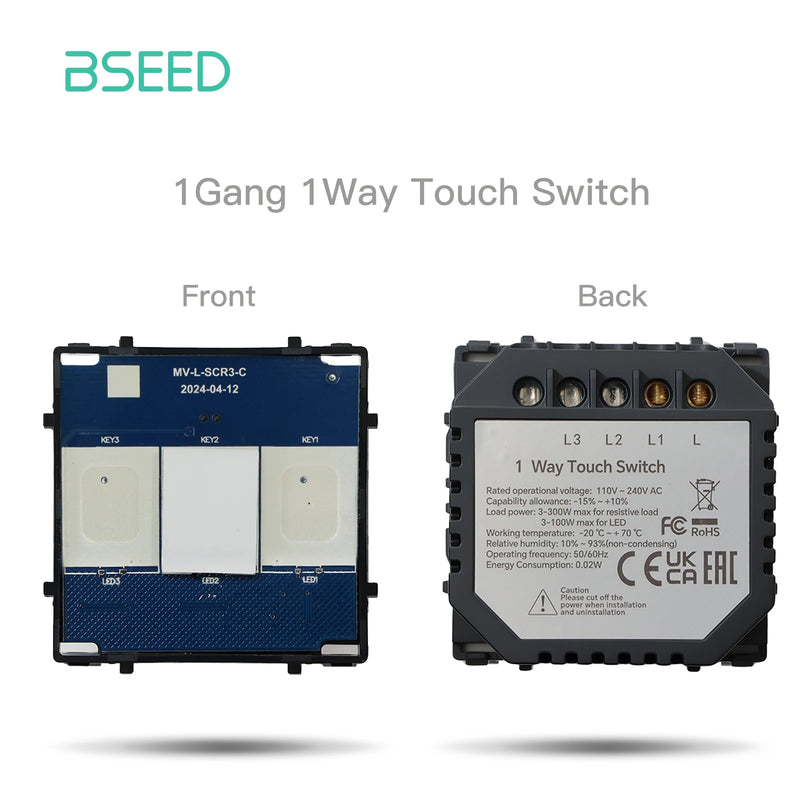 BSEED Wall Light Touch Switch 1/2/3Gang 1/2Way LED Dimmer Function Parts Glass Panels Frame EU 16A Power Sockets DIY Parts Only