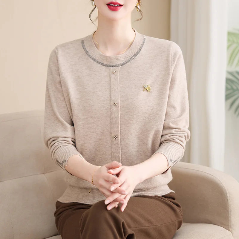 New Pullover Woman Clothing Autumn Winter Knitwear Long Sleeve Top Casual Middle Aged Mother Sweater Bottom Wear Pull Shirt