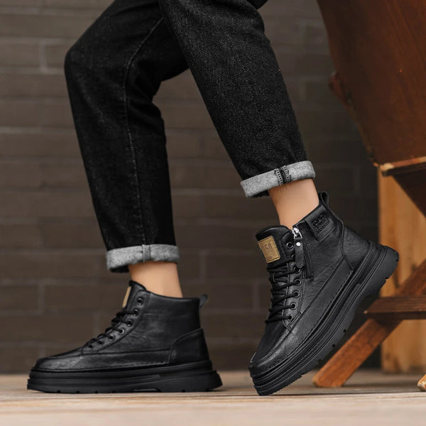 Men's Boots Four Season New Soft-Sole Anti-Slip Casual Boots Fashion Youth Joker Outdoor Work Boots Retro British High-Top Boots