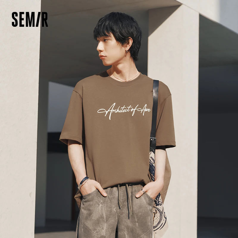 Semir Mens Tshirt 2026 Trendy Hand Drawn Letter Printed Knitted Loose Crew Neck Casual Fashion