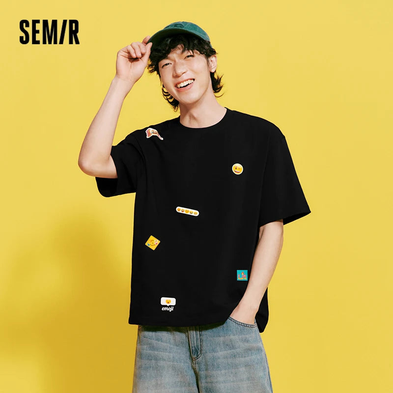 Semir Men Tshirt Cotton Print Short Sleeve Knit Top 2026 Summer Simple Fashion