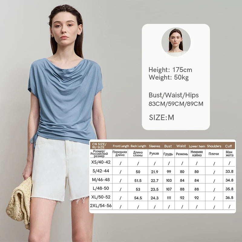 AMII Minimalist Soft Loose T-Shirt Summer Fashion Tees Unique Design Swing Neck Short Sleeve Knit Top Women Clothing 12512056