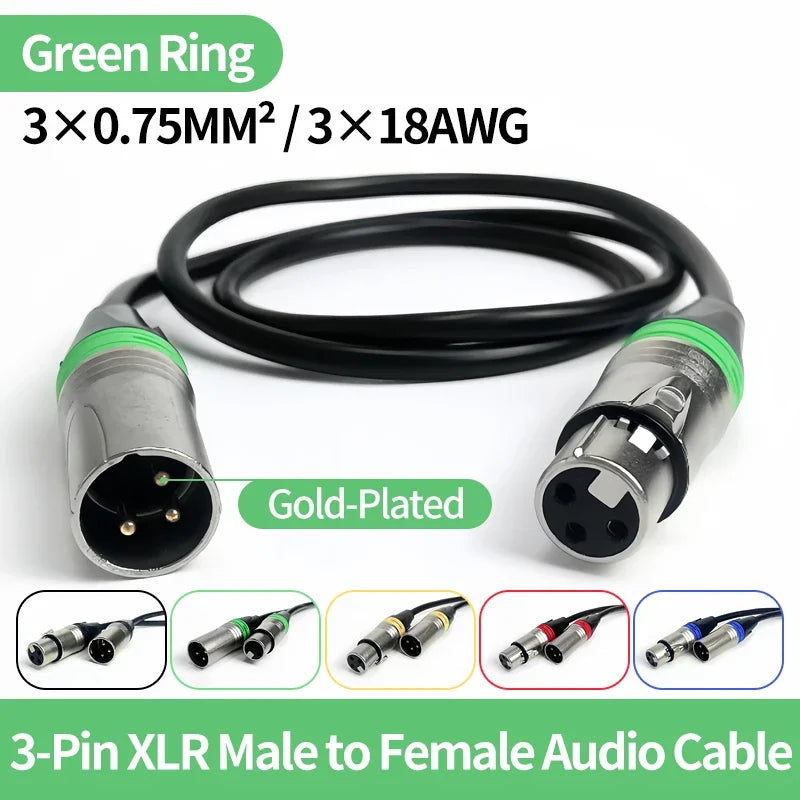 1M/2M/3M/5M/10M Gold-Plated 3-Pin XLR Male to Female Audio Cable - 3X0.75mm² (3X18AWG), Professional Use