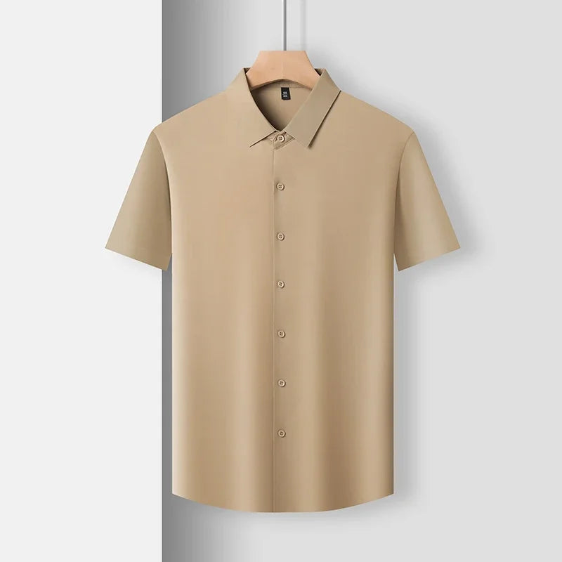 New Men's Business Casual Short Sleeved Solid Color Shirt Wrinkle Resistant Wrinkle Free Comfortable All Season Versatile Top