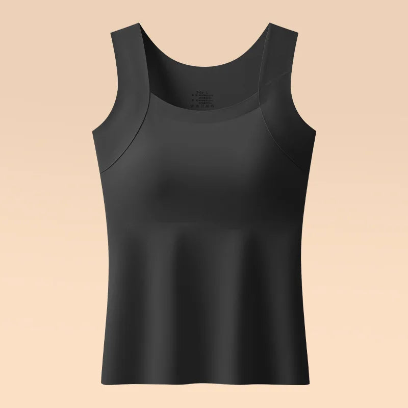 Beauty and Warmth Chest Pad Vest Fixed Cup Bra Integrated Backing Underwear Sleepwear Base Shirt Women One Piece Pajamas Top
