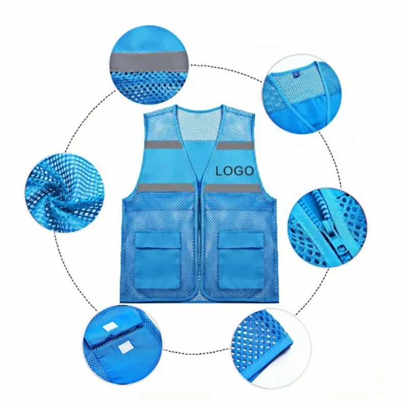 2025 Summer Breathable Mesh Fishing Vest Volunteer Workwear Custom Logo Printed Advertising Clothing Work Vest
