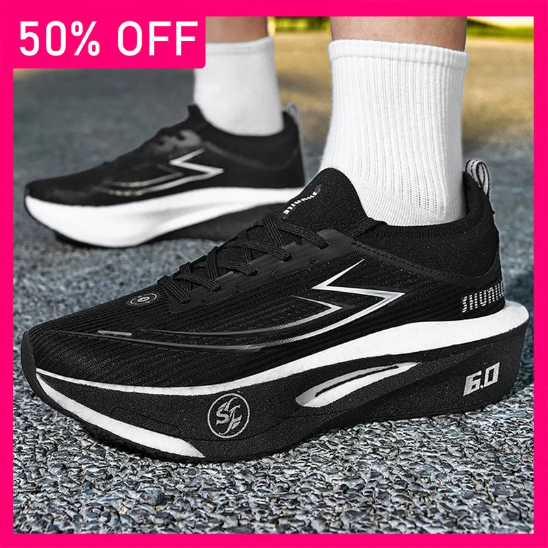 Unisex Sports Shoes Marathon Breathable Light Thick Soled Anti Slip Damping Professional Running Competition Training Shoes