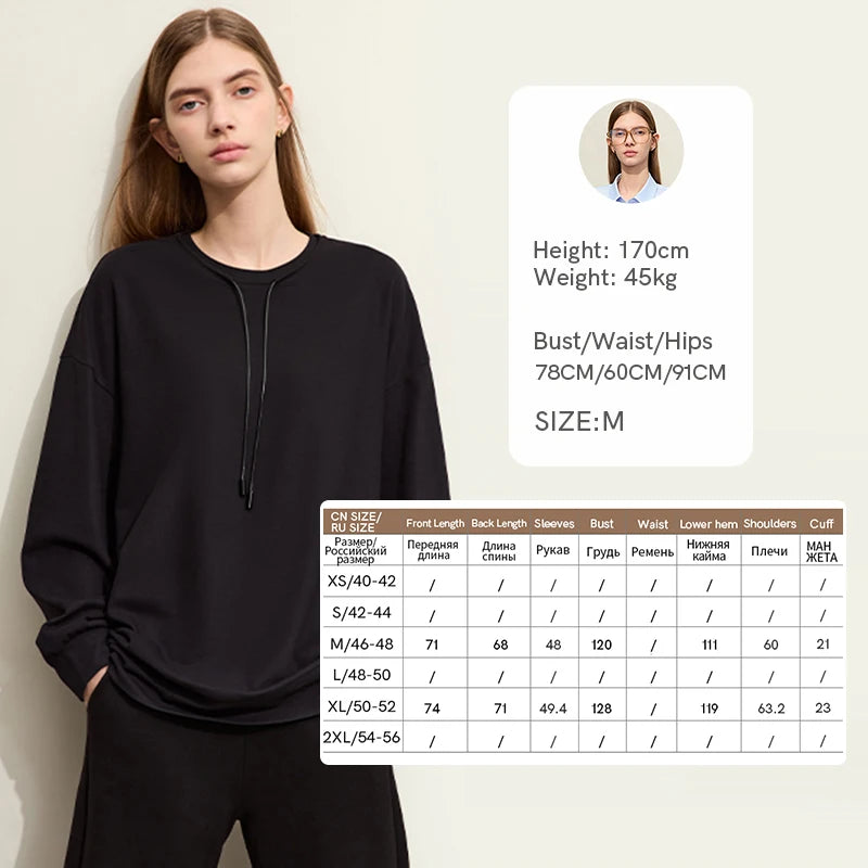 អាវក្រៅ AMII បែប Minimalist Sporty សម្រាប់ស្ត្រី រដូវស្លឹកឈើជ្រុះឆ្នាំ ២០២៤ អាវថ្មីរលុង អាវយឺតកមូលទាន់សម័យ 12421006