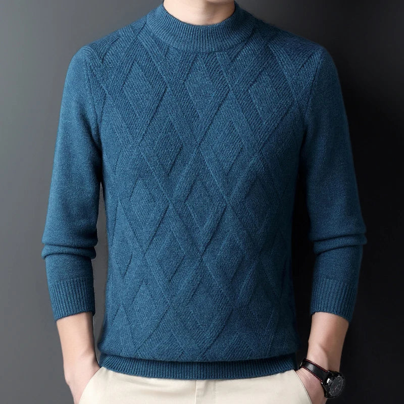 Solid Color Thickened and Warm Turtleneck Sweater with An O-neck, Suitable for Daily Commute, Stretchable Solid Color Base Shirt