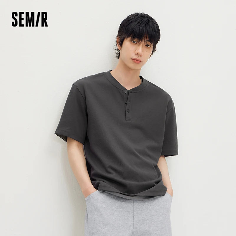 Semir Men Tshirt Henry Neck Half Placket Cool Feeling Breathable Solid Knit 2026 Summer Casual Top