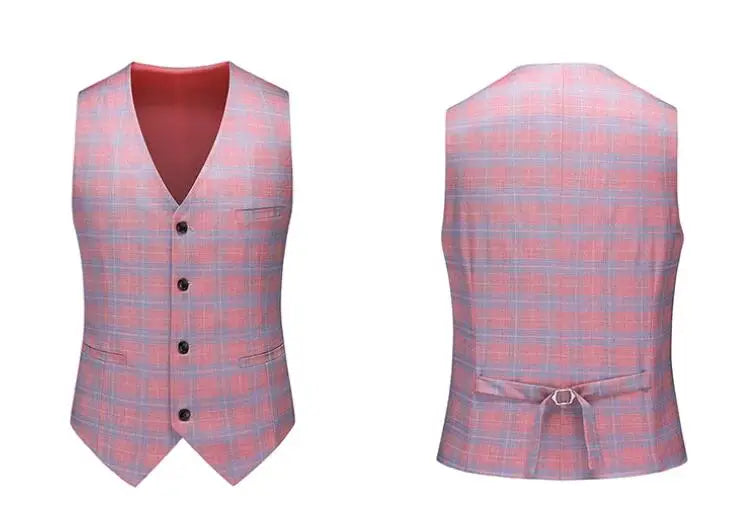 2026 Men's Gray-Purple Striped Plaid Suit Vest, Asian Sizes Red Slim Vests, Single-breasted V-neck Waistcoat, M-4XL 5XL 6XL