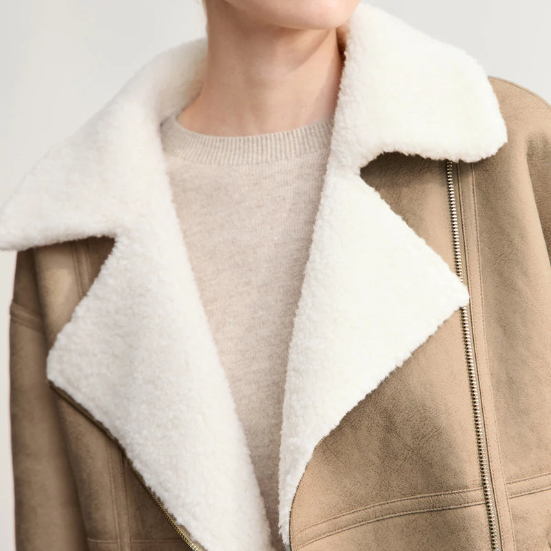AMII Women's Coat 2026 Winter New Warm All-wool Loose Fur Coats Woman Long Sleeves Zipper Solid Versatile Jacket Top 12554001