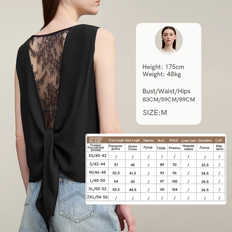 Amii Sleeveless Blouse For Women 2026 Summer New Round Neck Chiffon Tank Top Loose Flowy Sheer Lace Women's Camisole 12642035