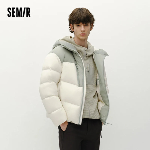 អាវក្រៅ Semir សម្រាប់បុរស ទម្ងន់ស្រាល មានរោមចៀម 90 ភាគរយ រចនាបថមានក្រណាត់ សមល្មមសម្រាប់ពាក់ក្រៅផ្ទះ រចនាបថរដូវរងា ឆ្នាំ 2026 សម្រាប់អាកាសធាតុត្រជាក់