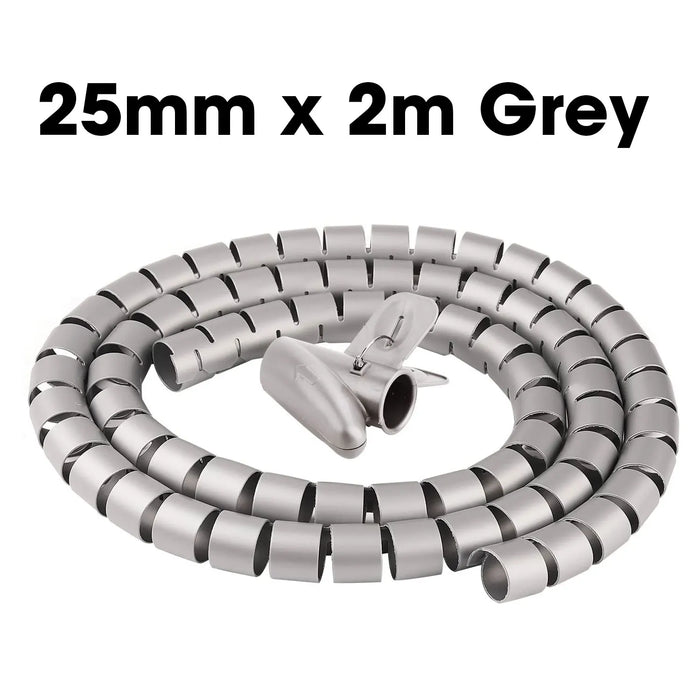 ZoeRax 2m 15/20/25mm Flexible Spiral Cable Wire Protector Cable Organizer Cord Protective Tube Clip Organizer Management Tools 25mm x 2m Grey