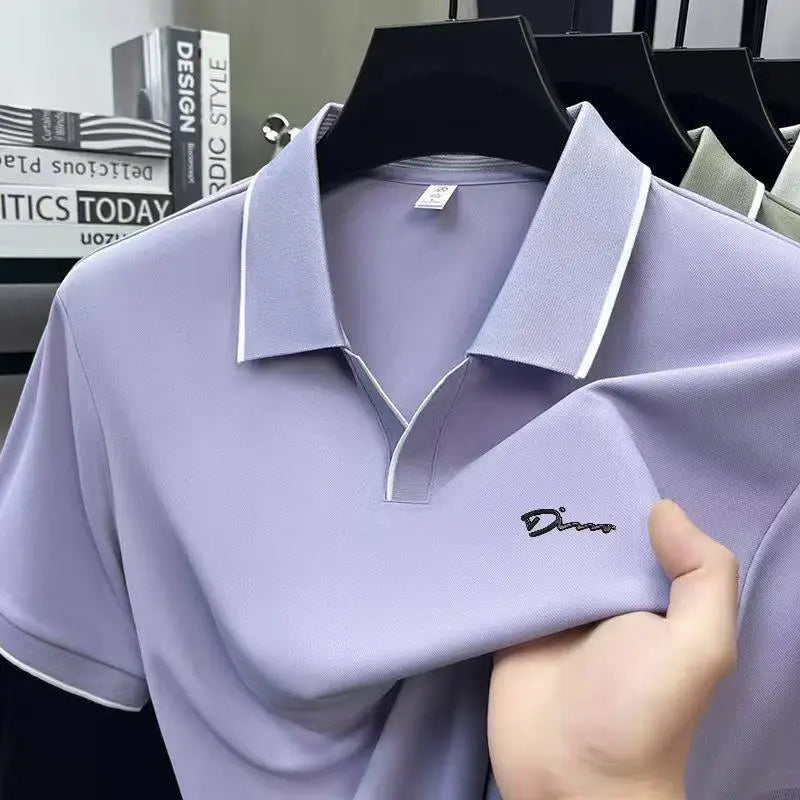 High-End Quality Man Short-Sleeved Polo Shirt V-Notch Collar Letter Print Summer British Style T-Shirt Trend Casual MensClothing