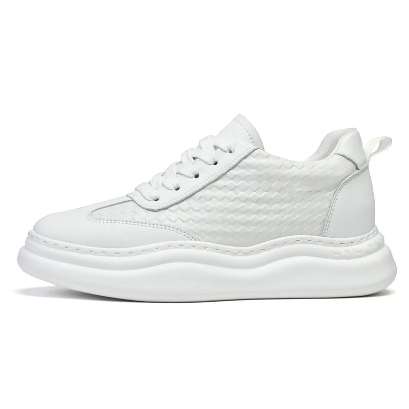 7cm Elevator Shoes For Men Black White Height Increasing Shoes Leather Casual Sneakers Inner Heightening Insoles 3.5CM