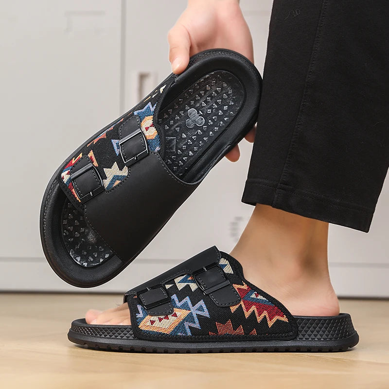 Men's casual slip-on slippers summer soft-soled anti-slip outdoor walking beach shoes breathable light fashion sports slippers