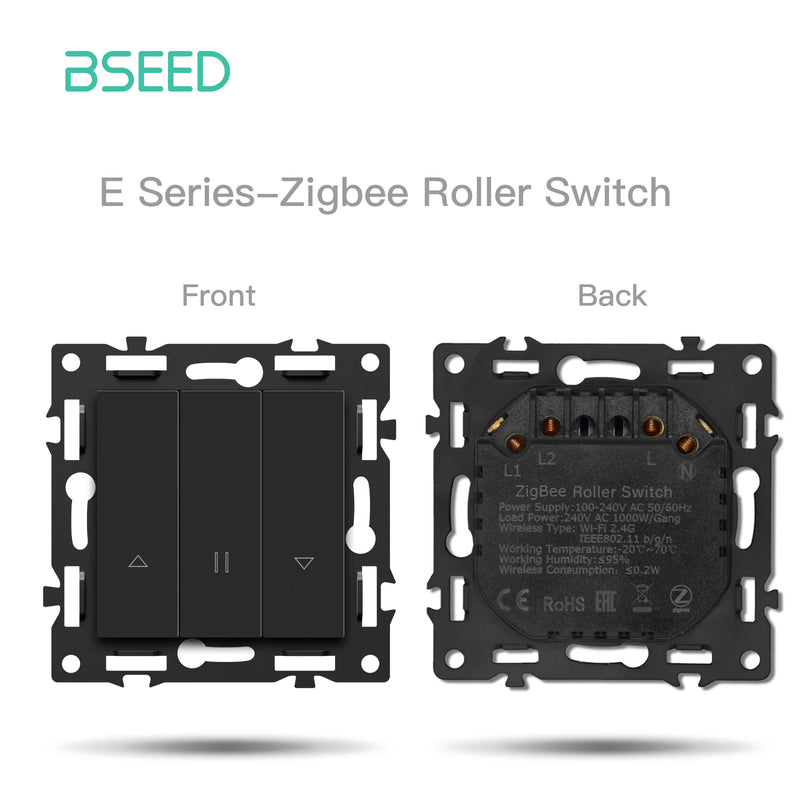 BSEED Zigbee Click Light Switch Part 1/2/3/4Gang 2Way Switch Function DIY Part EU Smart Socket Outlets Plastic Frame Black Color