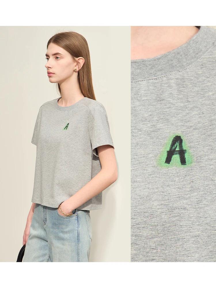 Amii Minimalism T-shirts for Women 2026 Summer New Loose Tops Short Sleeve T-shirt O-Neck Letters Print Fashion Tees 12642002