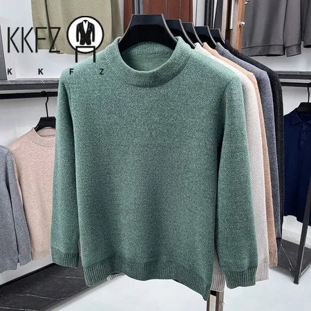 Daily Commute Crew Neck Knitwear Male Long Sleeve Fine Smooth Knit Rib Trim Versatile Autumn Layering Basic Clothing