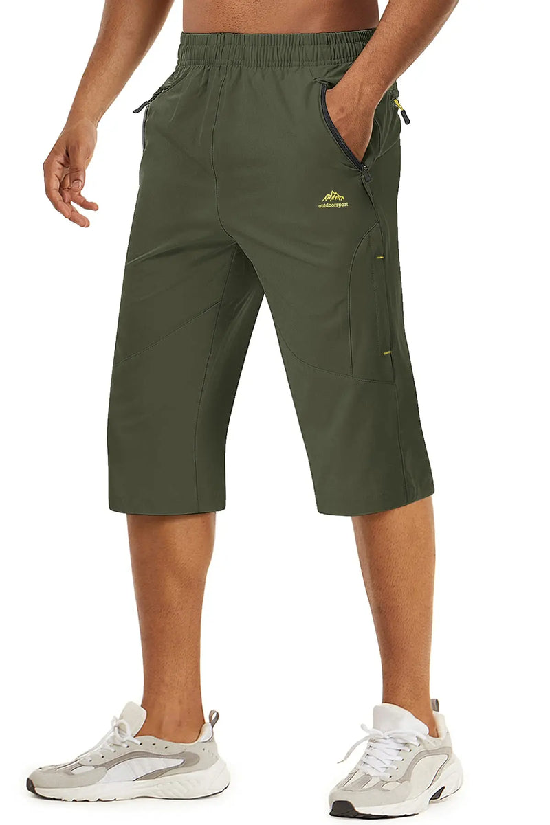 TACVASEN Summer 3/4 Length Quick Dry Mens Capri Shorts Hiking Camping Mountain Work Shorts Zipper Pocket Outdoor Fishing Shorts