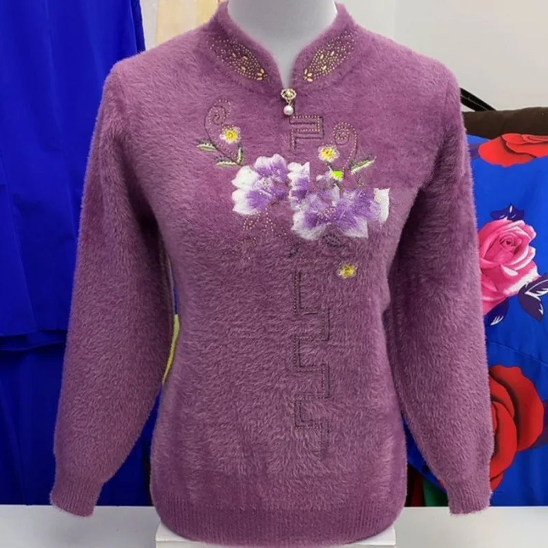 Pulls Sweater For Woman New Thicken Cashmere Sweaters & Jumpers Autumn Winter Middle Aged Mother Clothing Knit Pullover Top
