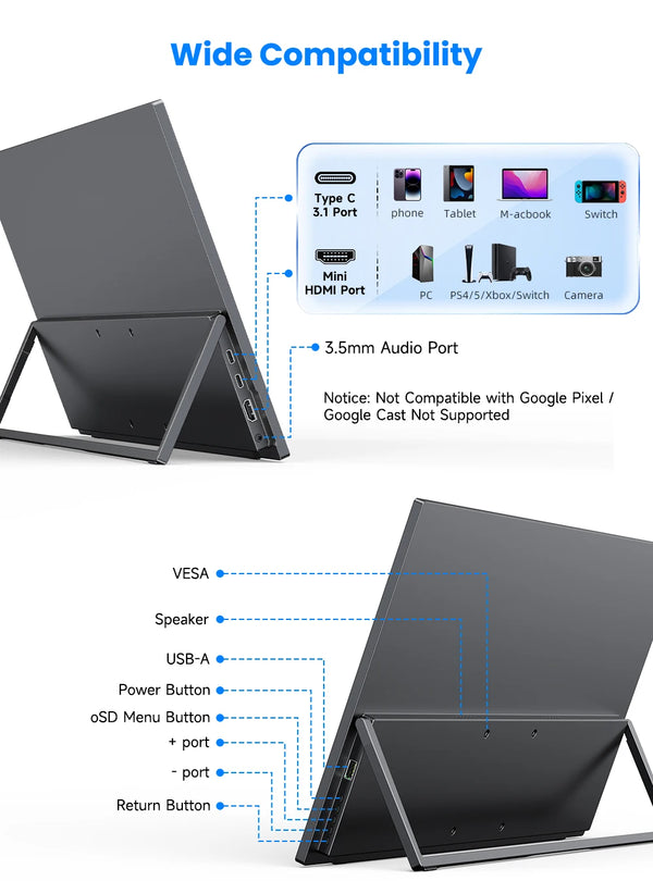 ម៉ូនីទ័រឥតខ្សែ UPERFECT ទំហំ 23.8 អ៊ីញ 100Hz មានថ្ម 10000mAh ភ្ជាប់មកជាមួយ អេក្រង់បង្ហាញចល័តសម្រាប់កុំព្យូទ័រយួរដៃធ្វើដំណើរ អេក្រង់ខាងក្រៅសម្រាប់ទូរស័ព្ទ Mac PC