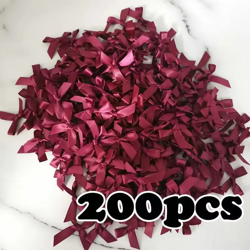 200Pcs 4*4cm Fresh Pink Satin Ribbon Bows Polyester Mini Bowknot DIY Craft Ornaments Gift Wedding Hair Decorations