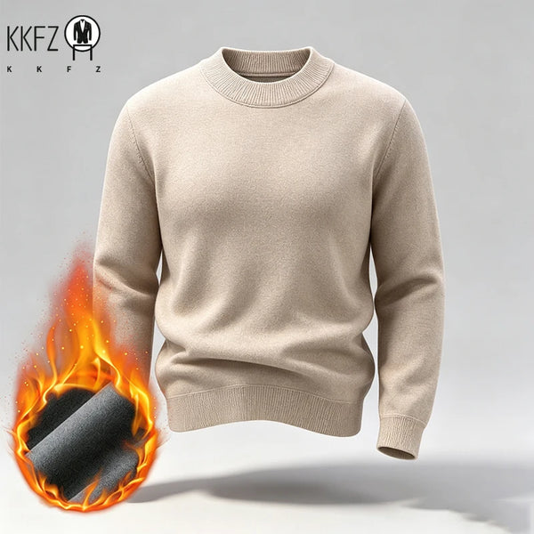 Mens Insulated Crew Neck Pullover Long Sleeve Ribbed Edge Knit Top For Urban Casual Style And Cold���Season Scenarios