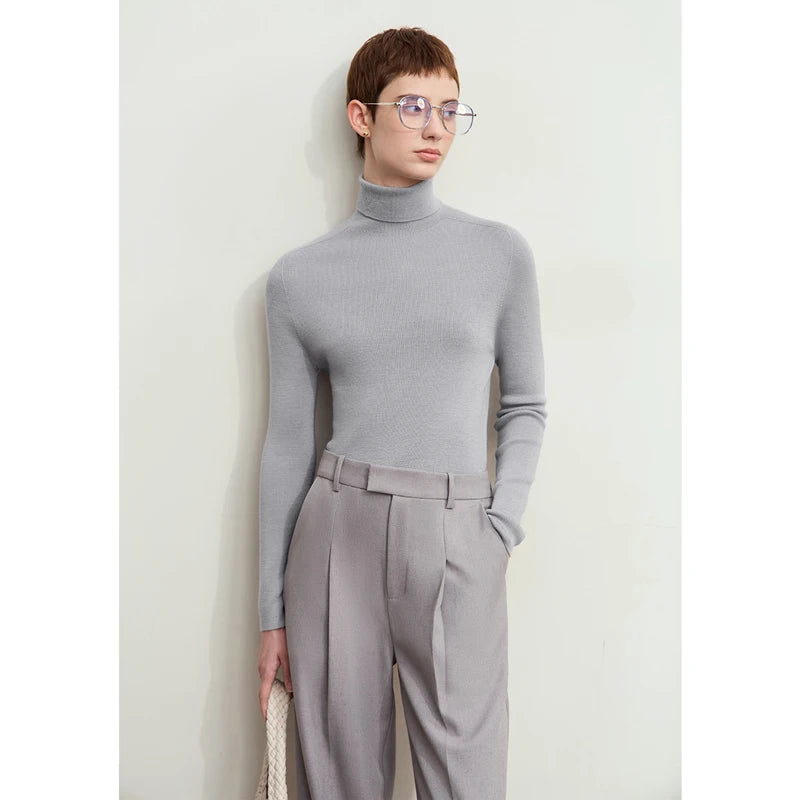 Amii Minimalism 2026 រដូវរងាថ្មី Turtleneck អាវប៉ាក់សម្រាប់ស្ត្រី Worsted Woolen Sweaters Casual Fashion Women Sweater 12423120