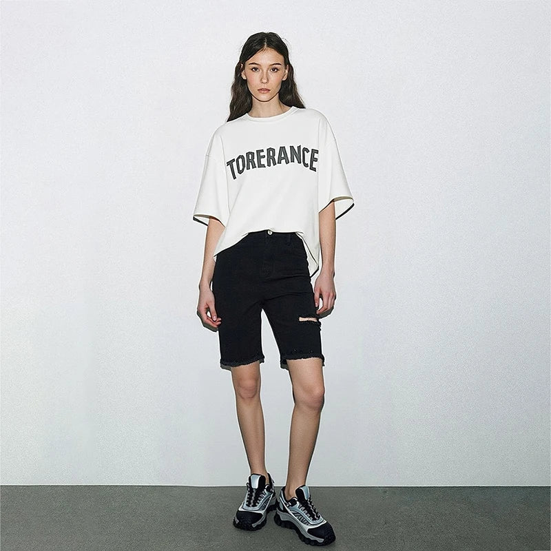 Amii Short Sleeve T-shirt 2026 Summer New Round Neck Letter Printted Cotton T-shirt Women's Loose Casual Tee Tops 12621088
