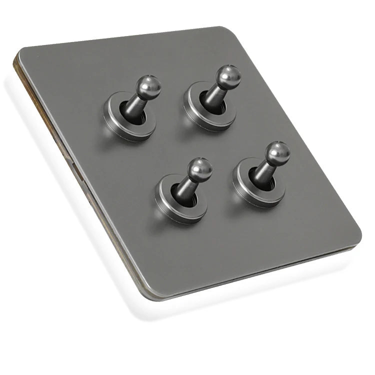 Retro Toggle Switch 1-4 Gang 2 Way Light Switch,EU French Plug Power Outlet Socket With Dual USB Stainless Steel Panel 86 Type