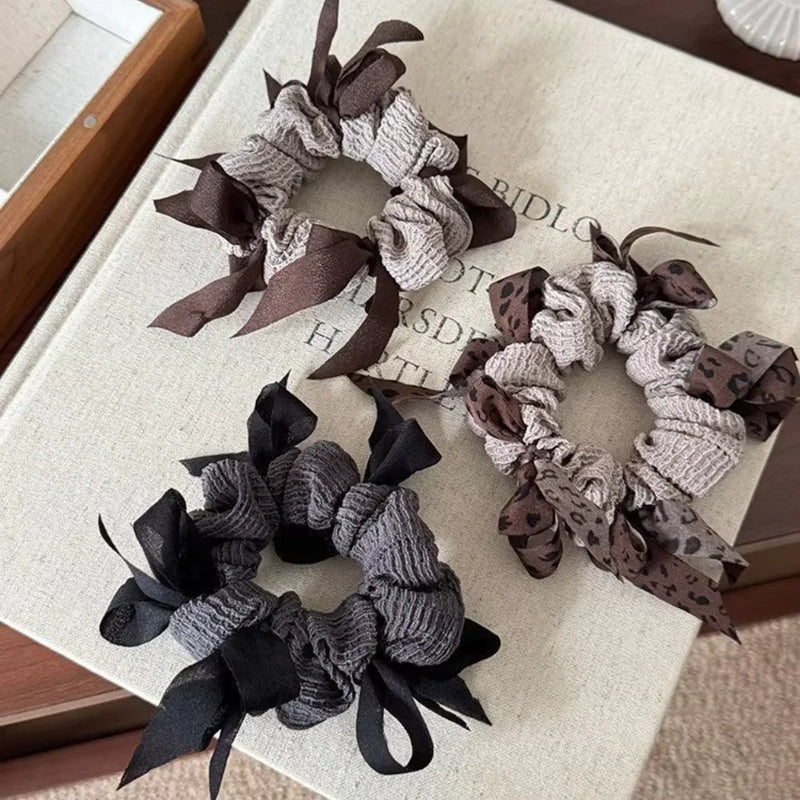 1pc Fashion Dongdaemun Inspired Woven Bow Scrunchies Large Intestine Hair Bands High Ponytails Meatball Buns Premium Textured