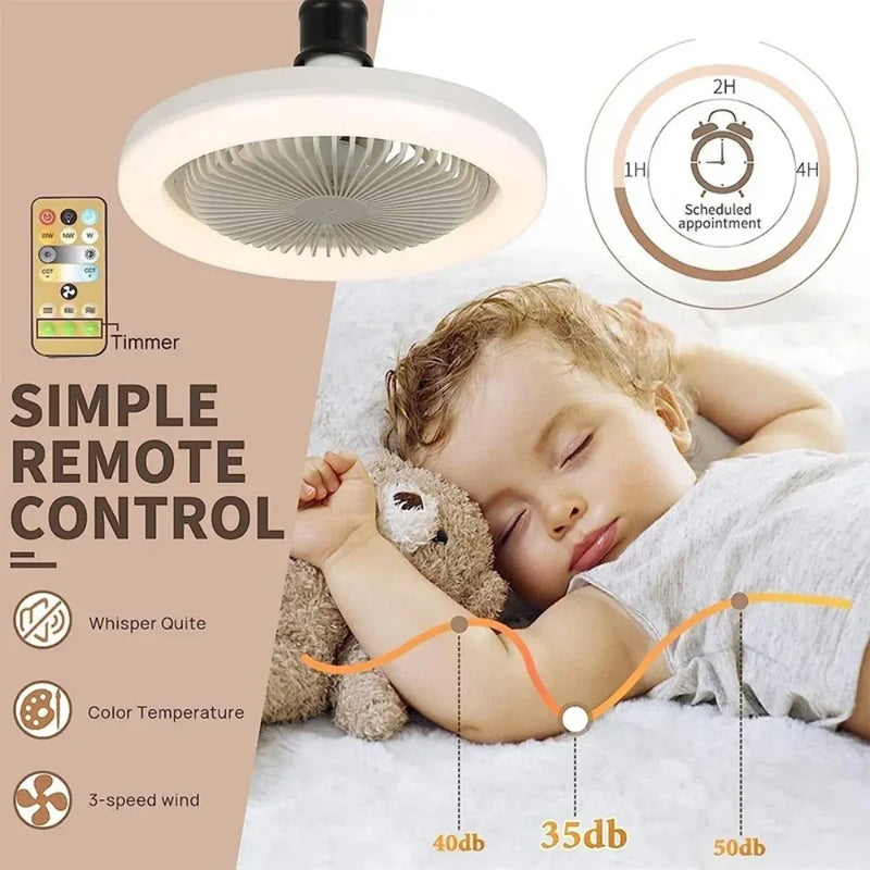 កង្ហារពិដាន JOYON 3In1 ជាមួយចង្កៀងបំភ្លឺ E27 មូលដ្ឋានបំលែងជាមួយឧបករណ៍បញ្ជាពីចម្ងាយសម្រាប់បន្ទប់គេងរស់នៅផ្ទះស្ងាត់ Ac85-265v