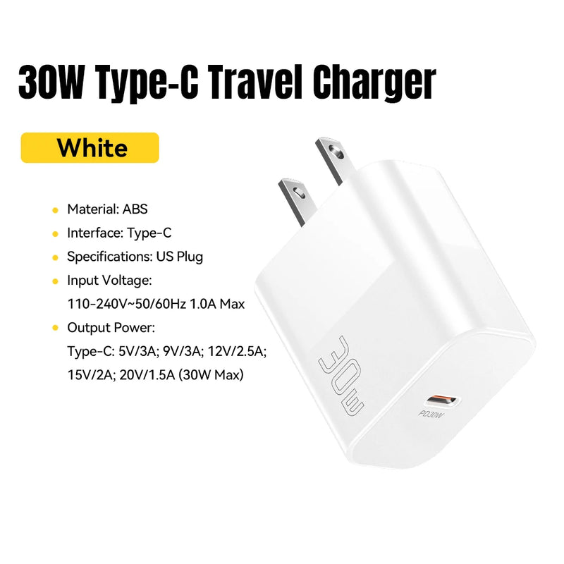Essager 30W Type C Travel Charger Portable USB C Charger PD Fast Charging For iPhone 16 15 14 13 Pro Max Xiaomi Galaxy S24 Ultra