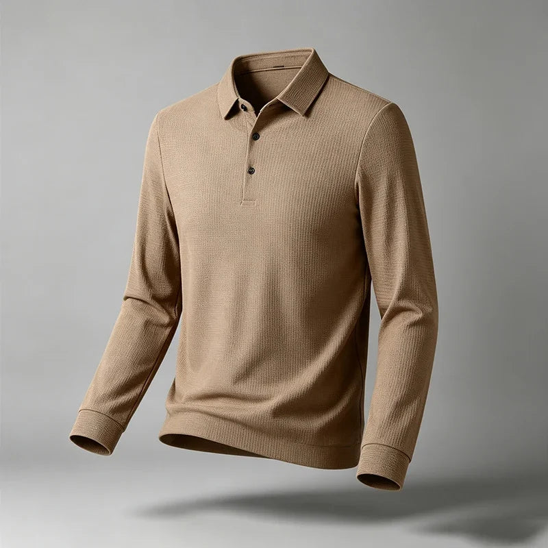 Male Urban Fashion Long Sleeve Polo Shirt Lapel Collar Comfort Texture For City Commute And Daily Street Leisure Matching Look
