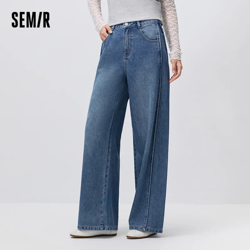 Semir Women Jeans Panel Loose Wide Leg Street Style Slim Floor Length Denim Pants Autumn Casual Daily Wear 2026