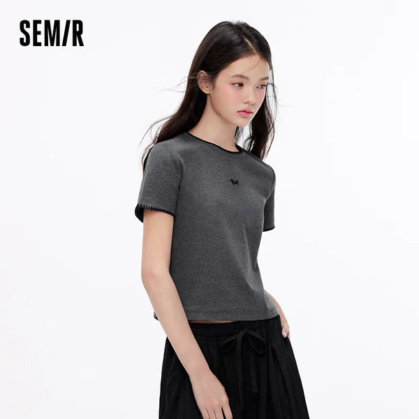 អាវយឺតនារី Semir ឆ្នាំ ២០២៦ ឆ្កែខ្លីប៉ាក់ស្លីមស្មាធម្មតាម៉ូដសាមញ្ញធម្មតា
