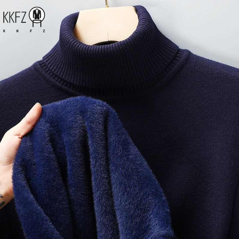 Men's Slim Fit Long Sleeve Turtleneck Sweater Anti-Pilling High Quality Knitted Solid Color Pullover Trendy Men's Clothing