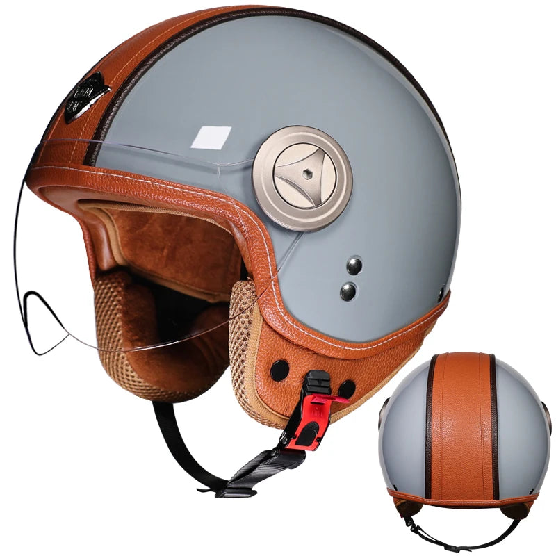 2025 High-Quality Semi Covered Motorcycle Helmet with Fashionable Leather Wrapping and Cascos Para Motos Suede Lining Capacetes