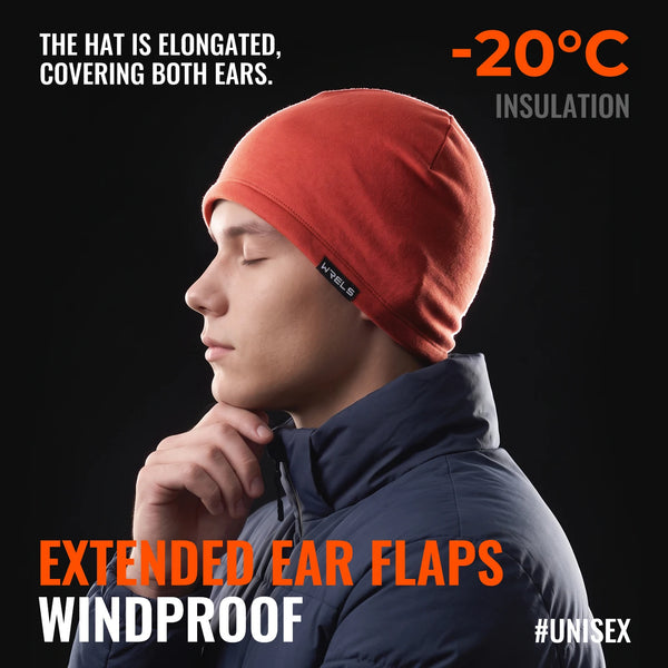 WRELS Skull Cap Fleece Warm Beanie Windproof Elastic Sweat Wicking Helmet Liner Anti Cold Skiing Running Men Women Winter Cap