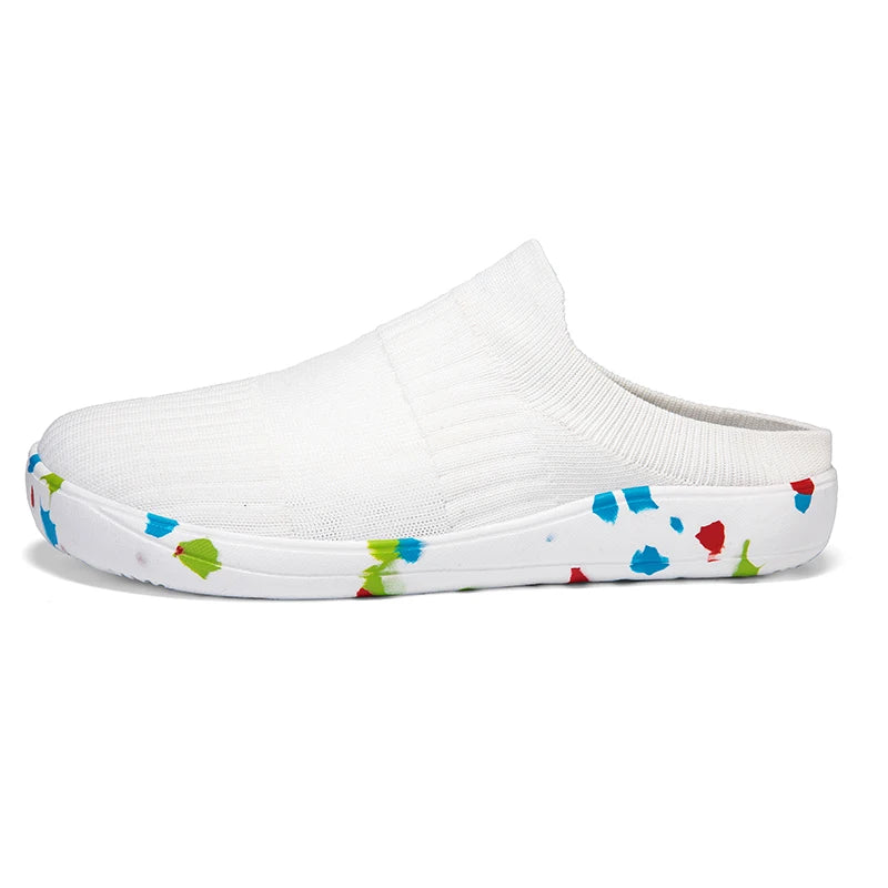 Summer Breathable Wide Foot Half Shoes Men Slip On Casual Wide Toes Shoes Half Slippers White Black Big Size 47 48