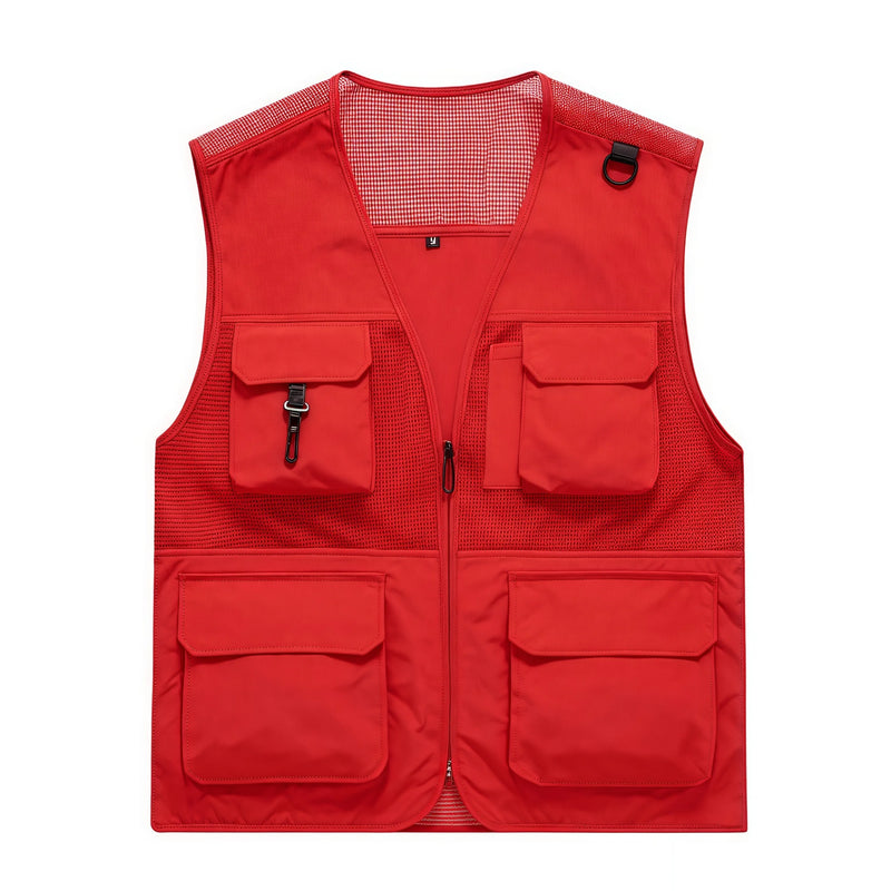 Multi-Pocket Breathable Net V-Neck Vest Work and Leisure Vest Summer Uniform Fishing Vest Custom Logo Printed Brand and Text