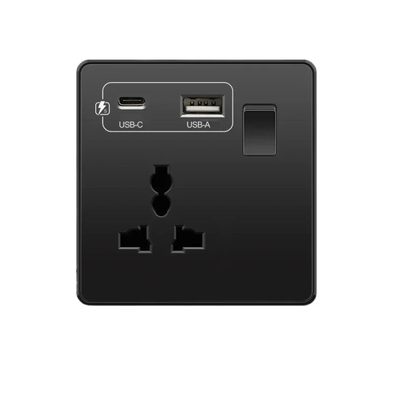 18W Type-C Plug Quick Charging Uk 13A Usb Wall Socket,Electrical Outlet with 3.1A USB C,Universal Dual 5-pin Power Socket Panel