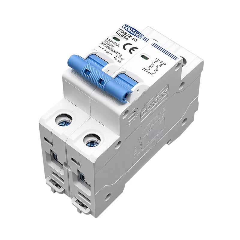 TOMZN 2P DC MCB 1000V Solar Mini Circuit Breaker 3A 6A 10A 16A 20A 25A 32A 40A 50A 63A DC MCB for PV System
