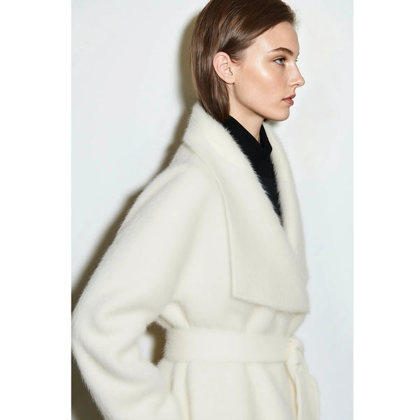 Amii Wool Silk Blend Coat Lapel Collar Belted Oversized Relaxed Fit Warm Minimalist Commuter Winter Women's Outerwear 12644031
